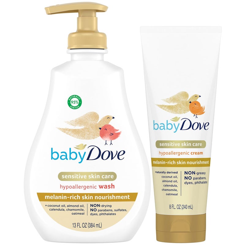 Dove غسول ولوسيون للأطفال للعناية بالبشرة الغنية بالميلانين - مضاد للحساسية، مناسب للمواليد الجدد - Image 1